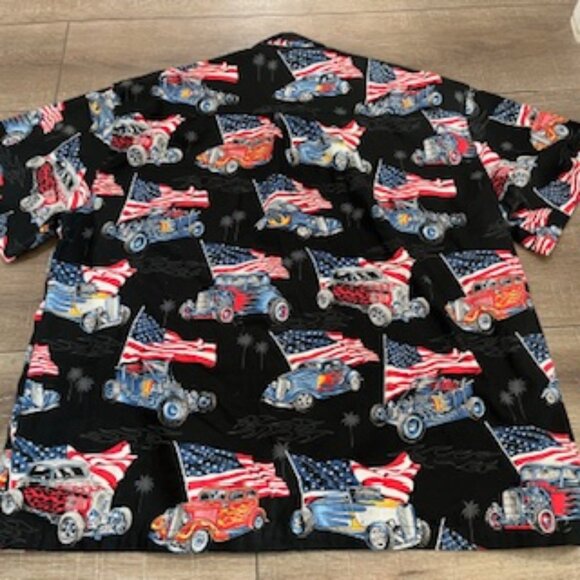 High Seas Trading Co. Patriotic Shirt Mens Size‎ 3XLT  Vintage Cars & Flag - Picture 9 of 14